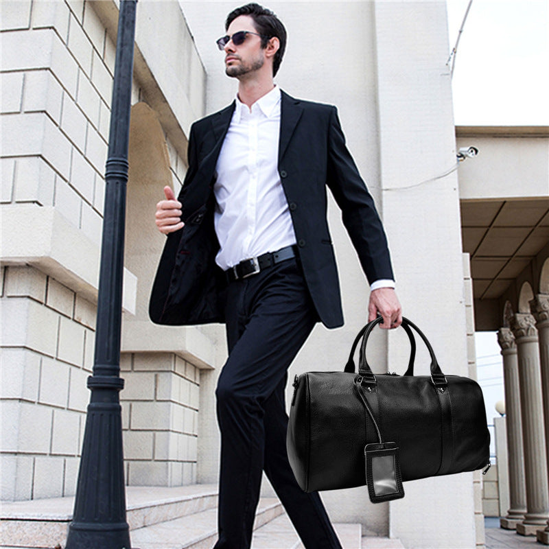 Sac de sport de voyage en cuir véritable noir pour homme