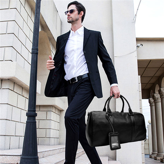 Sac de sport de voyage en cuir véritable noir pour homme