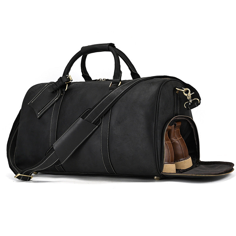 Sac de sport de voyage en cuir véritable noir pour homme
