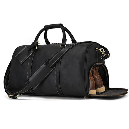 Sac de sport de voyage en cuir véritable noir pour homme