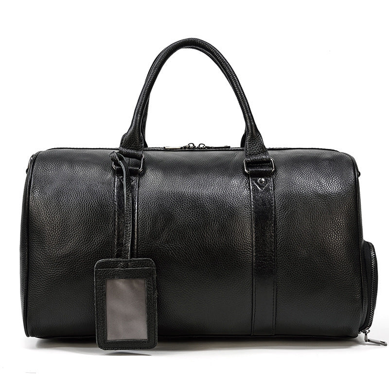 Sac de sport de voyage en cuir véritable noir pour homme