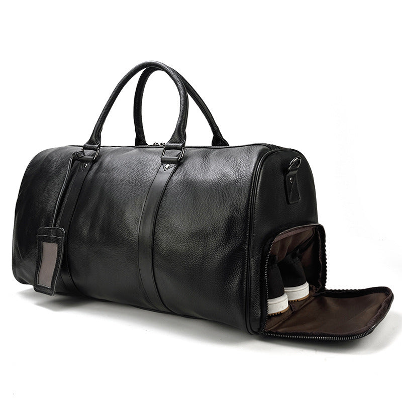 Sac de sport de voyage en cuir véritable noir pour homme