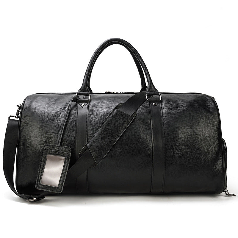 Sac de sport de voyage en cuir véritable noir pour homme