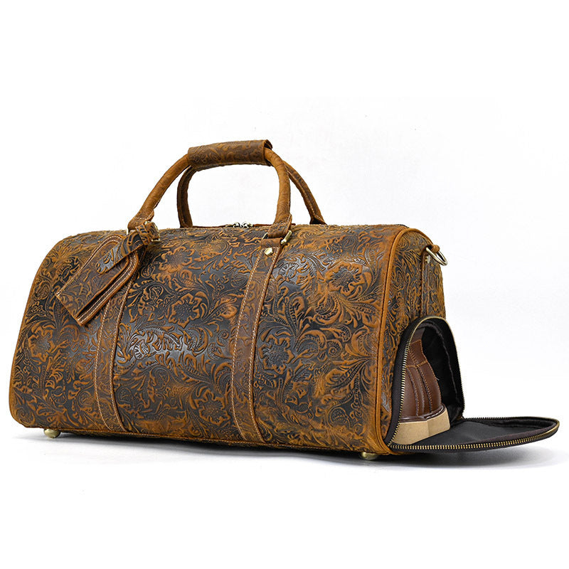 Sac de sport de voyage en cuir véritable noir pour homme